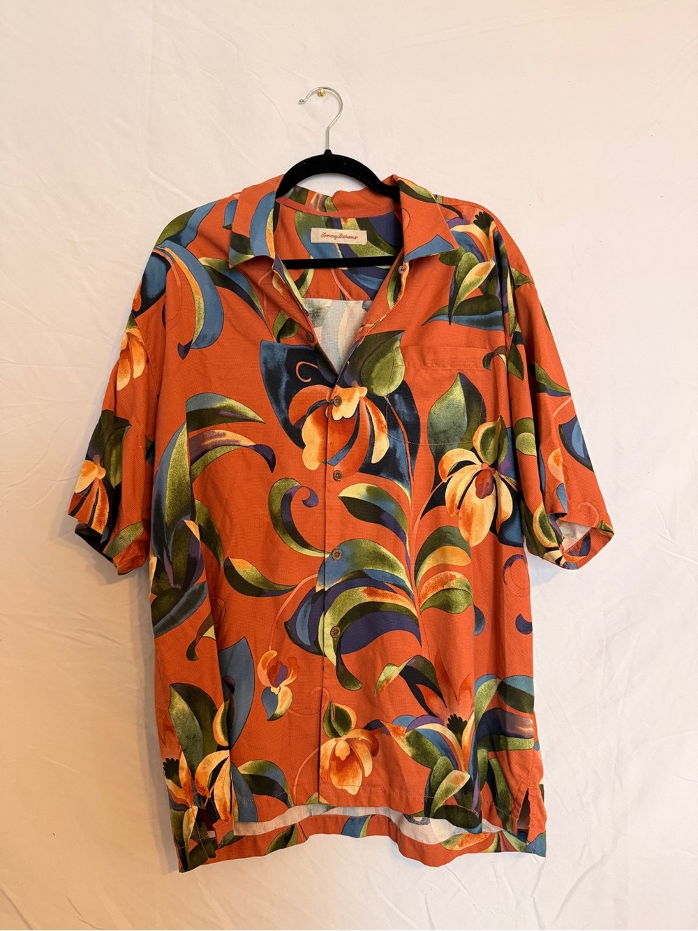 Tommy Bahama Orange Floral Short Sleeve Button-Down Shirt